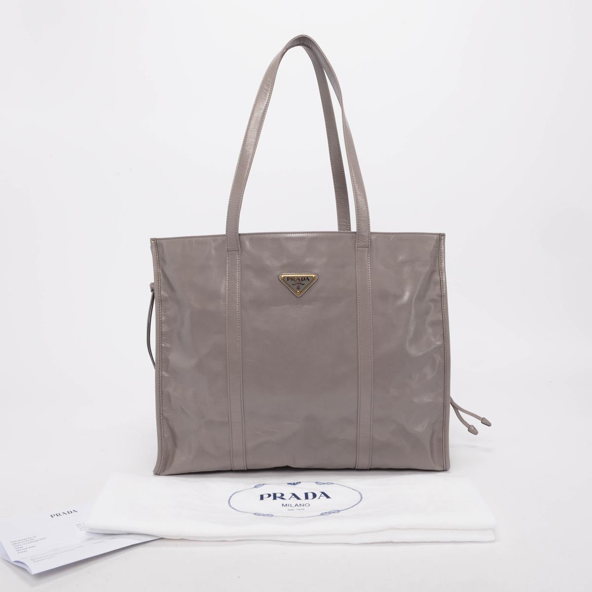 Prada Pewter Antique Nappa Leather Large Tote