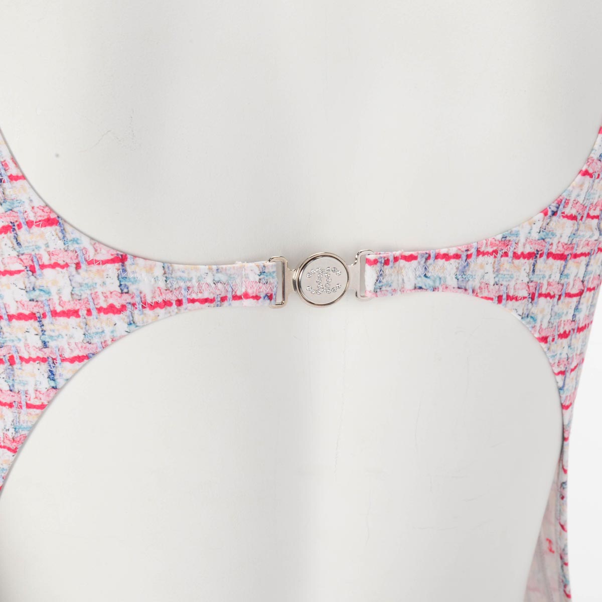 Chanel Tweed Print Cut-Out One Piece Swimsuit FR 40
