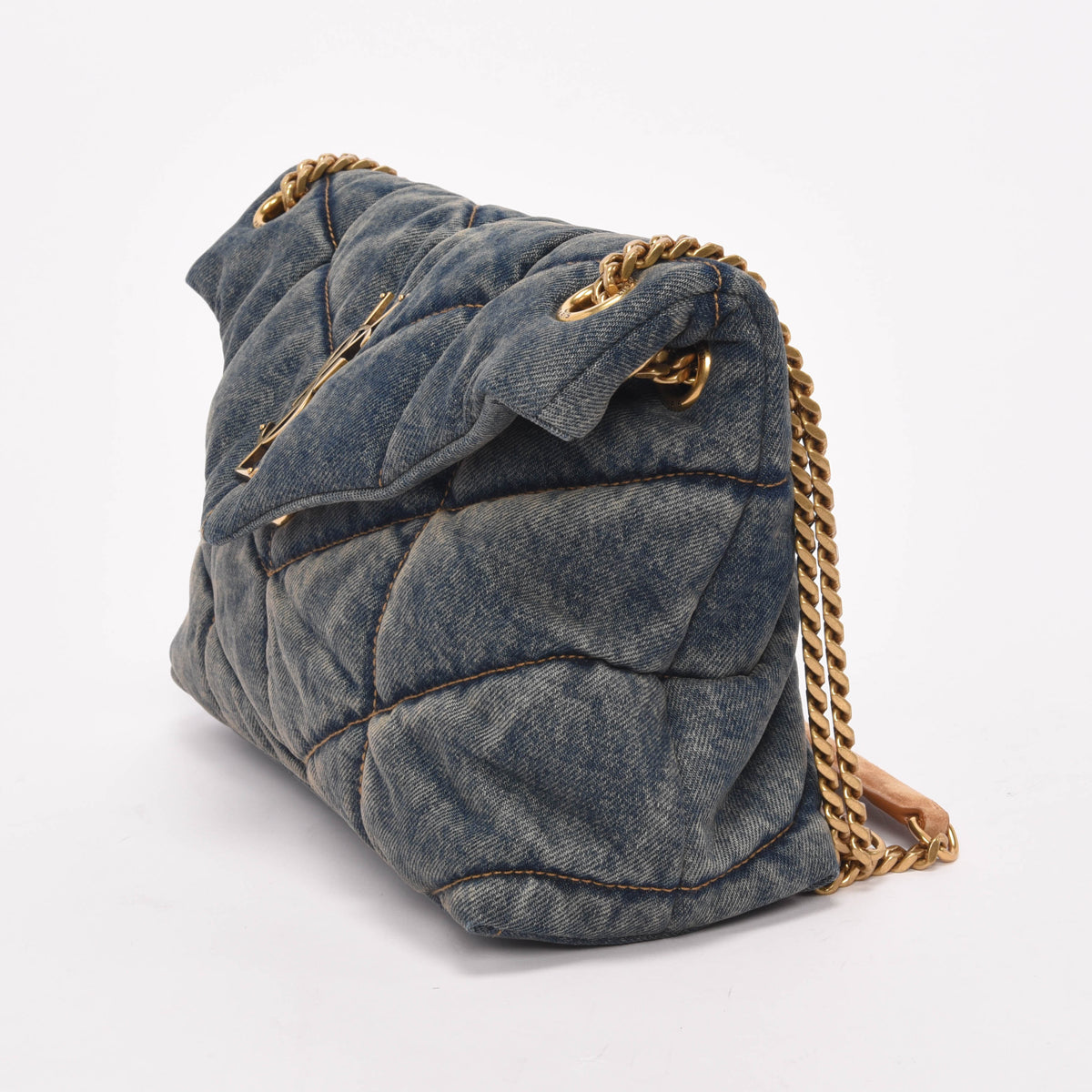 Saint Laurent Washed Blue Denim Small Puffer Lou Bag