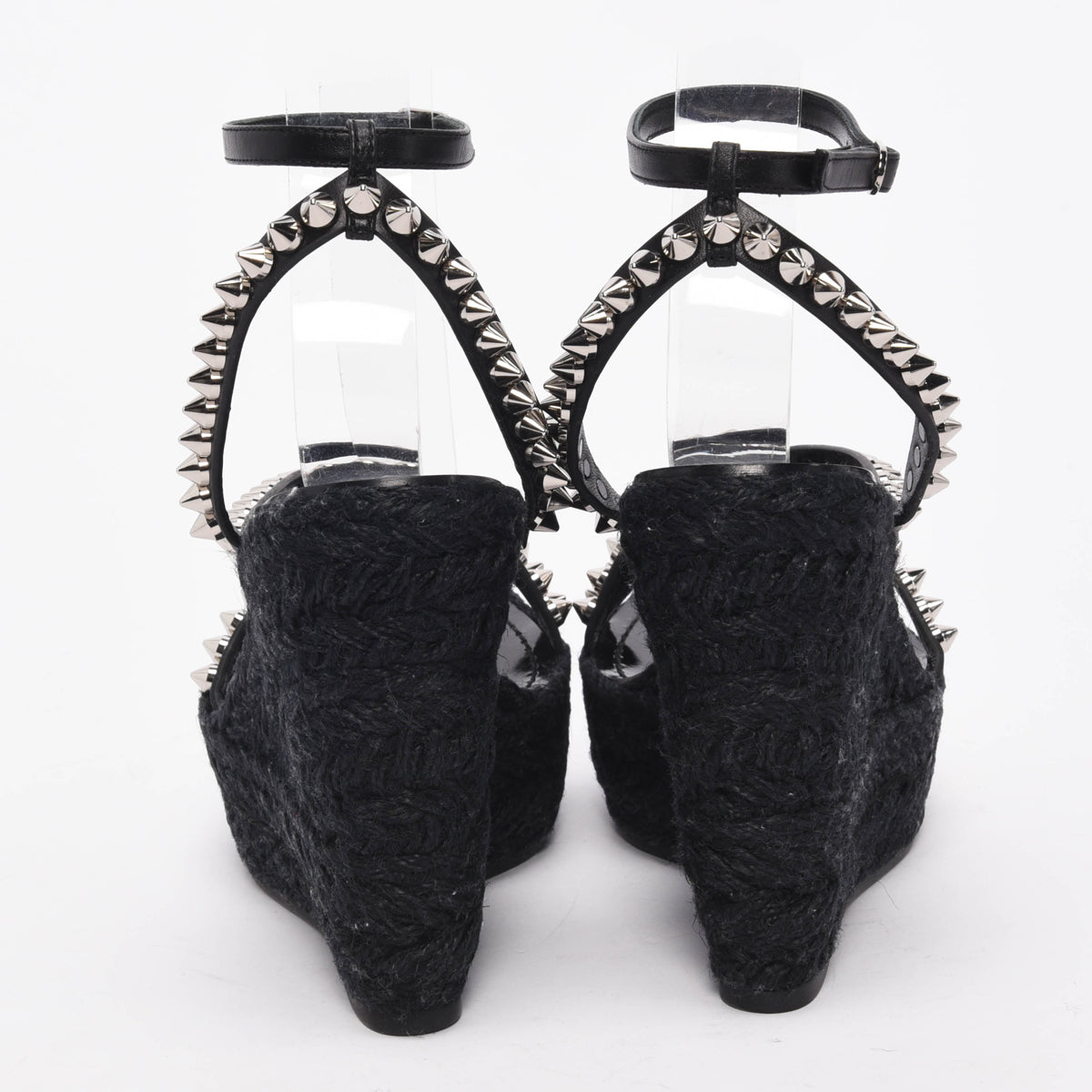 Christian Louboutin Black Raffia Mafaldina Zeppa Studded Wedges
