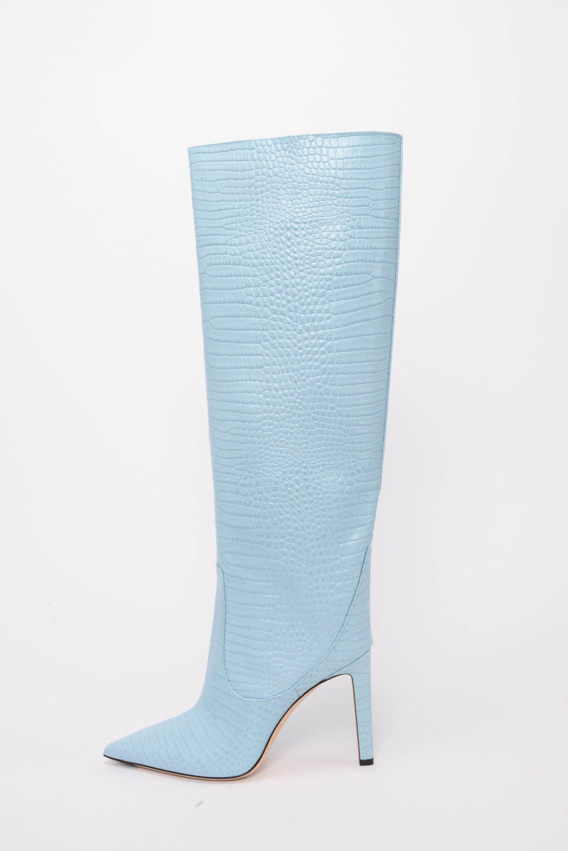 Jimmy Choo Sky Blue Stamped Croc Mavis 100 Boots 42