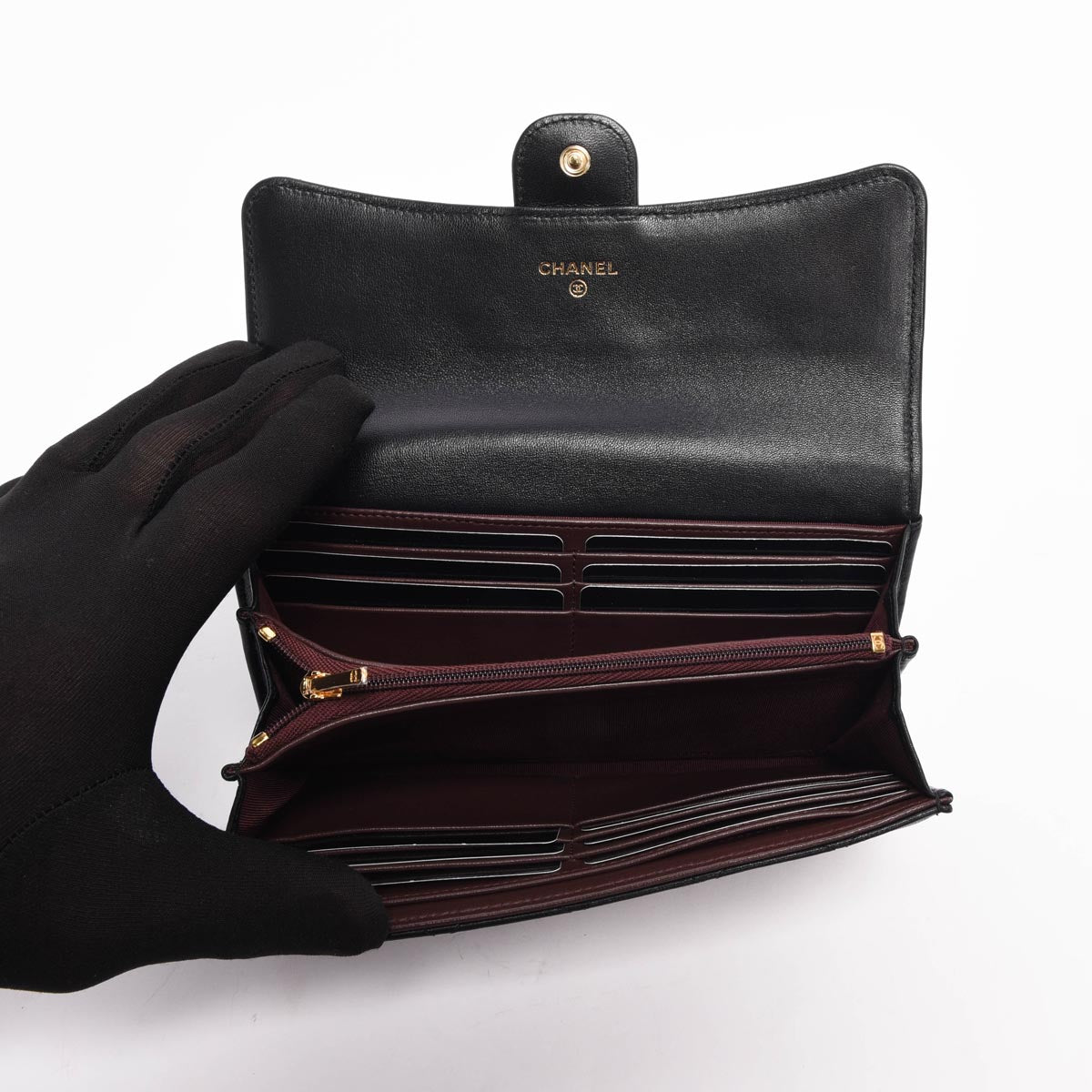 Chanel Black Quilted Lambskin Long Classic Flap Wallet