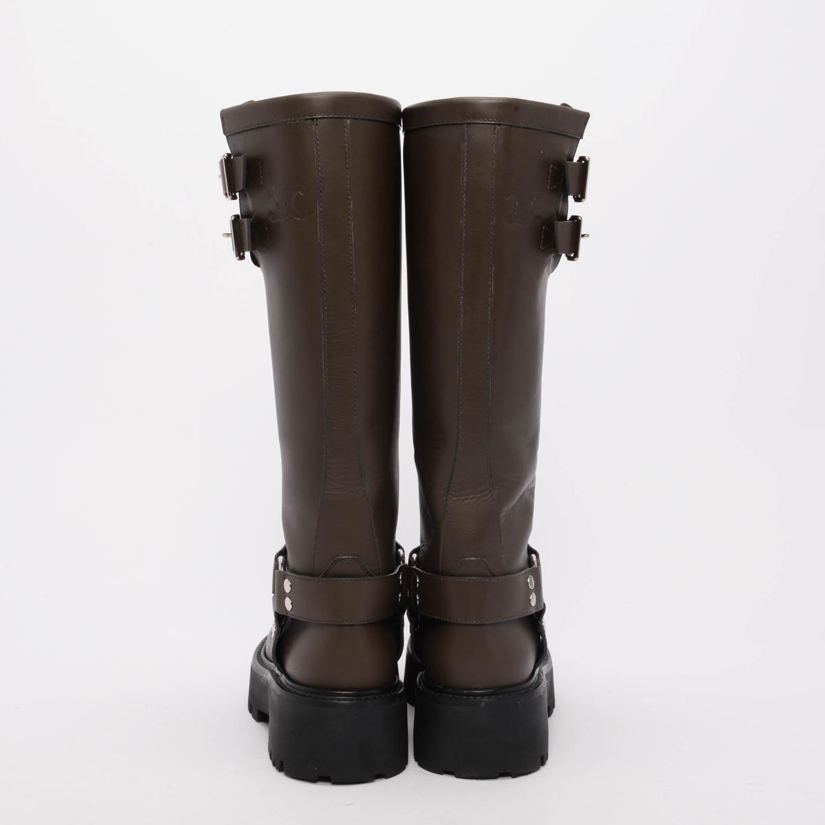 Celine Khaki Calfskin High Biker Boots 39