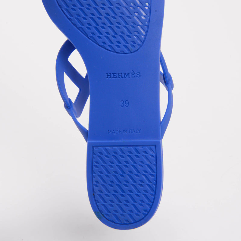 Hermes Electric Blue Rubber Egerie Thongs 39 - Blue Spinach