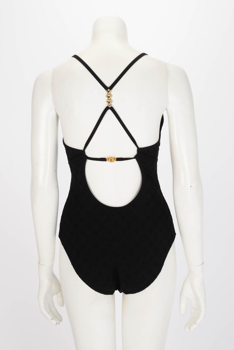 Louis Vuitton Black Monogram Jacquard One Piece Swimsuit FR 42