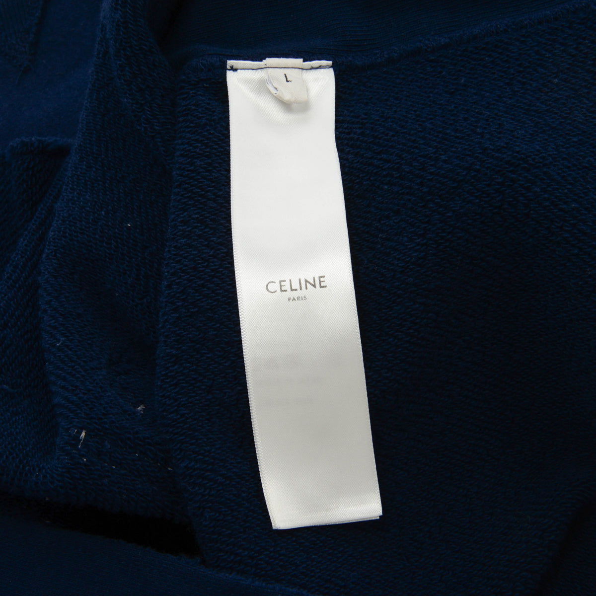 Celine Navy Cotton Logo Cropped Sweater L