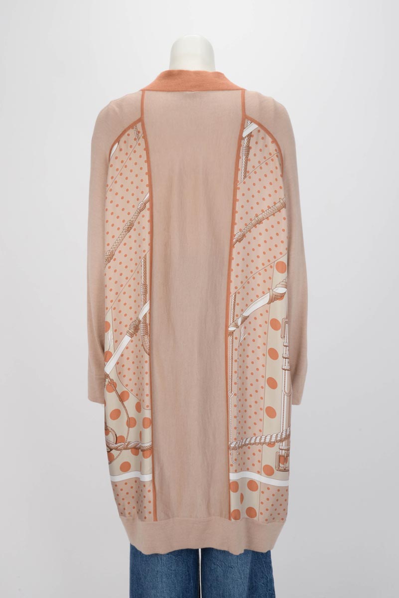 Hermes Nude Clic Clac a Pois Long Twillaine Cardigan FR 46