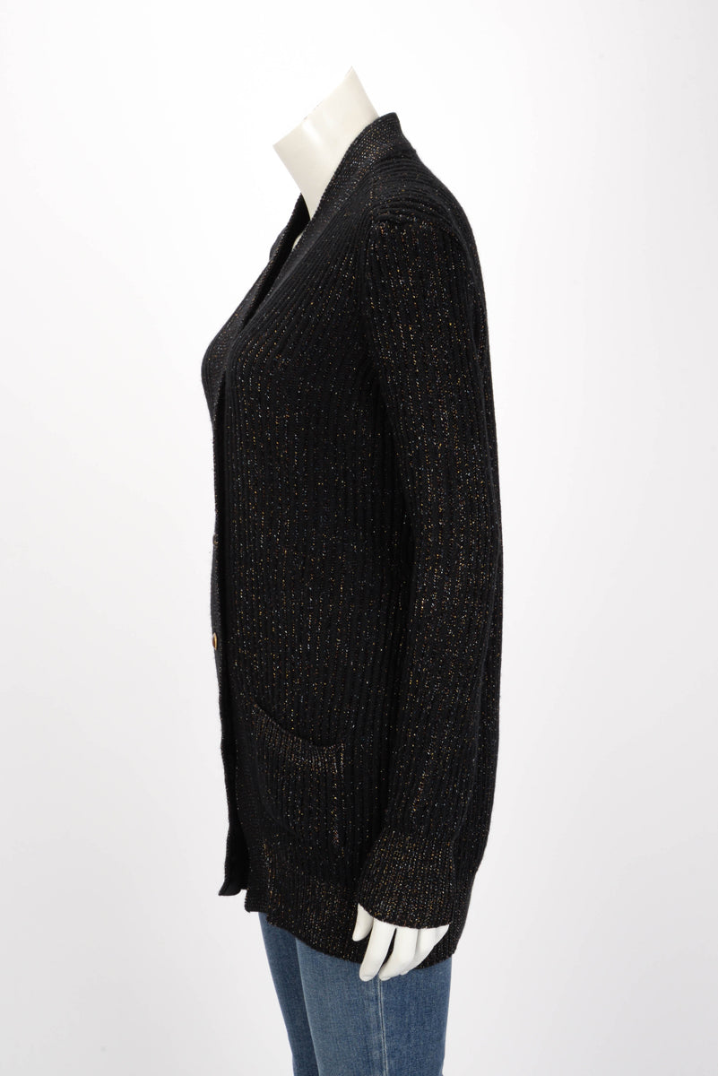 Chanel Black Lurex Knit Longline Cardigan FR 40
