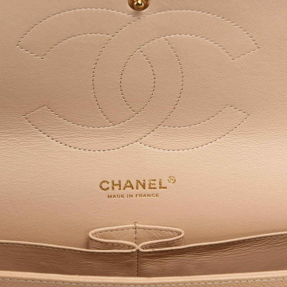Chanel Beige Quilted Caviar Large Classic Flap Bag