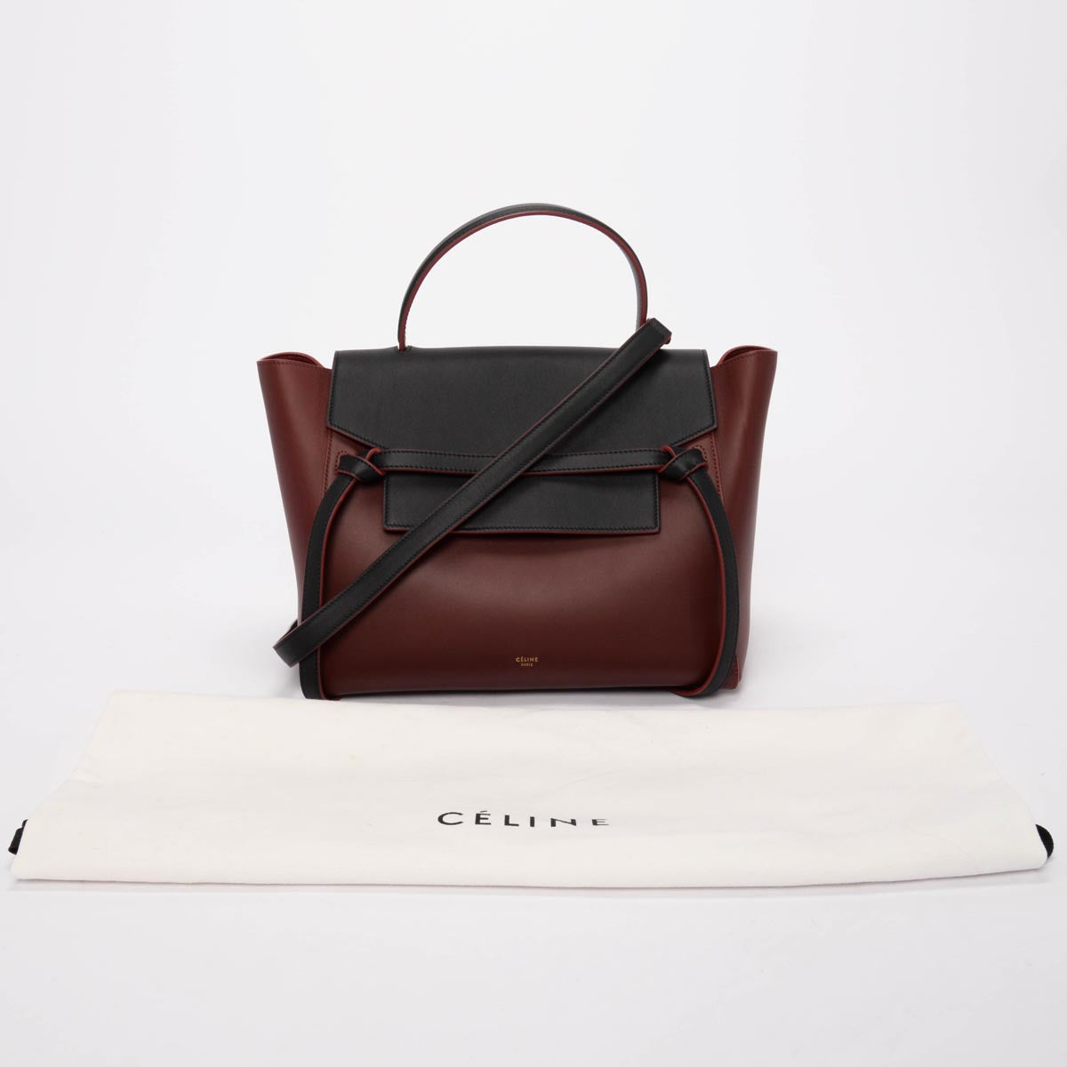 Celine Burgundy & Black Smooth Calfskin Belt Bag