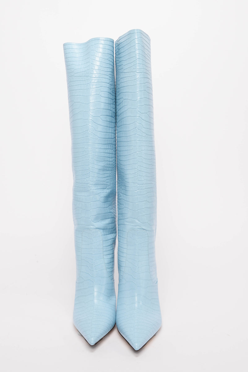 Jimmy Choo Sky Blue Stamped Croc Mavis 100 Boots 42
