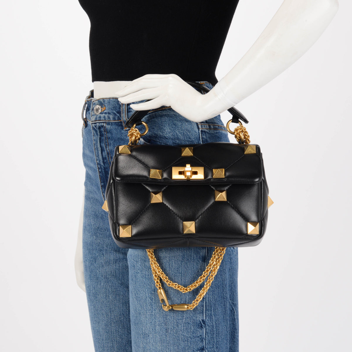 Valentino Black Nappa Medium Roman Stud Bag