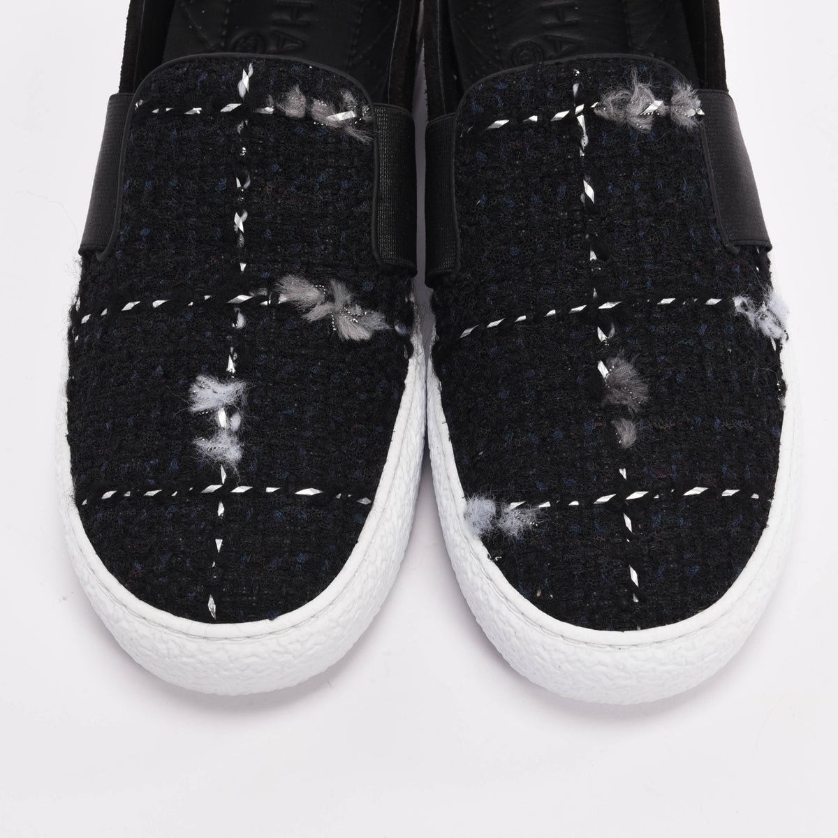 Chanel Black Tweed Slip-On Sneakers 37.5