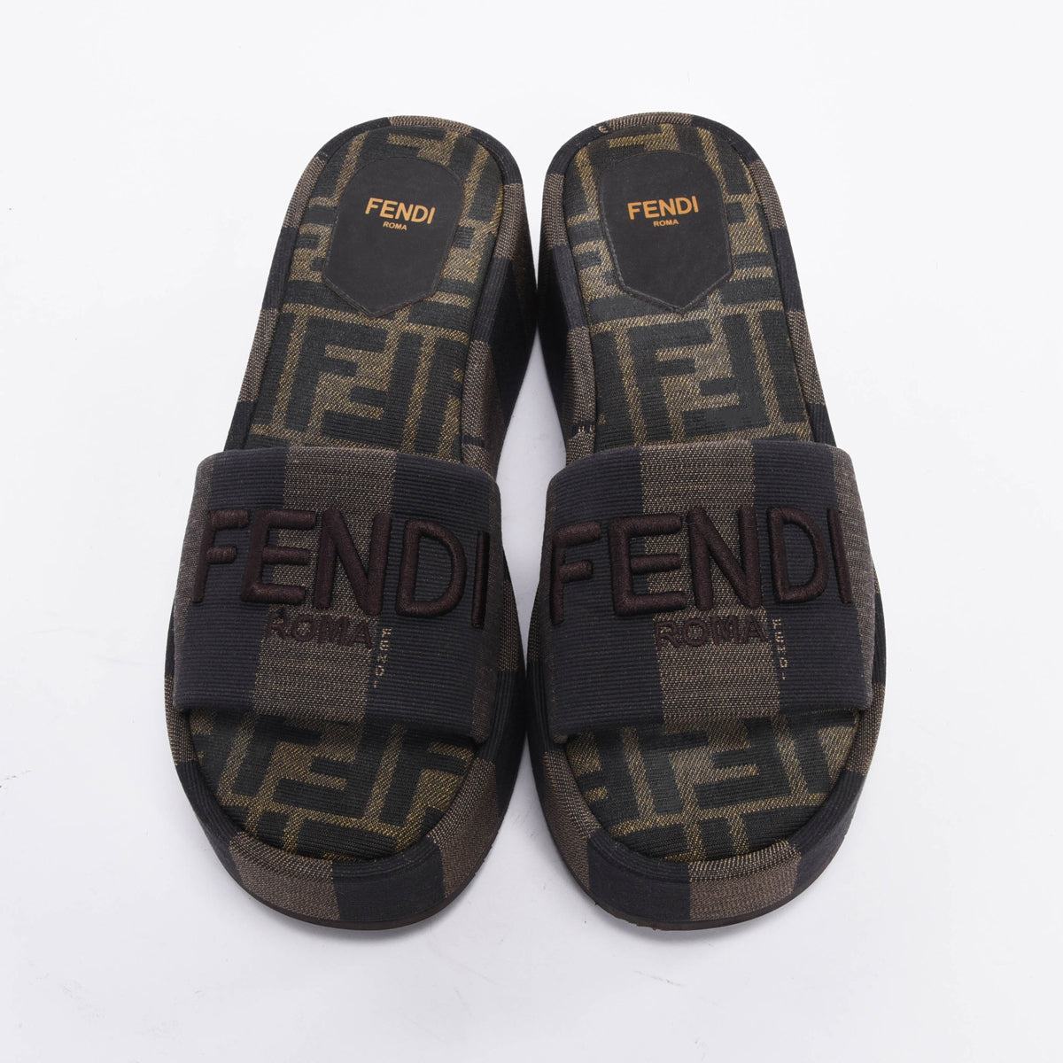 Fendi Brown Jacquard Sunshine Flatform Slides 37