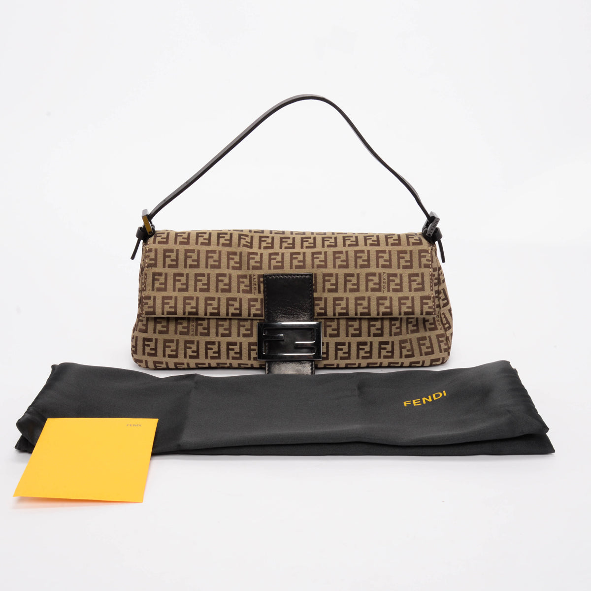 Fendi Brown Zucchino Canvas Long Baguette Bag