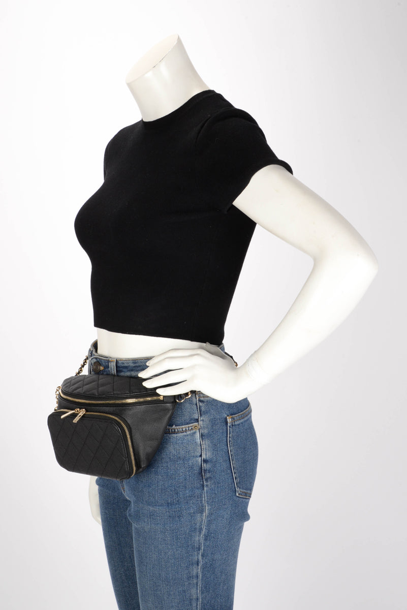 Chanel Black Quilted Caviar Business Affinity Waist Belt Bag