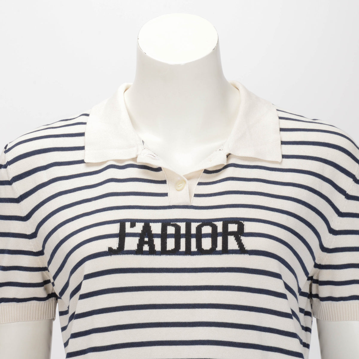 Dior Navy & Ecru Striped J'adior Polo Top FR 44