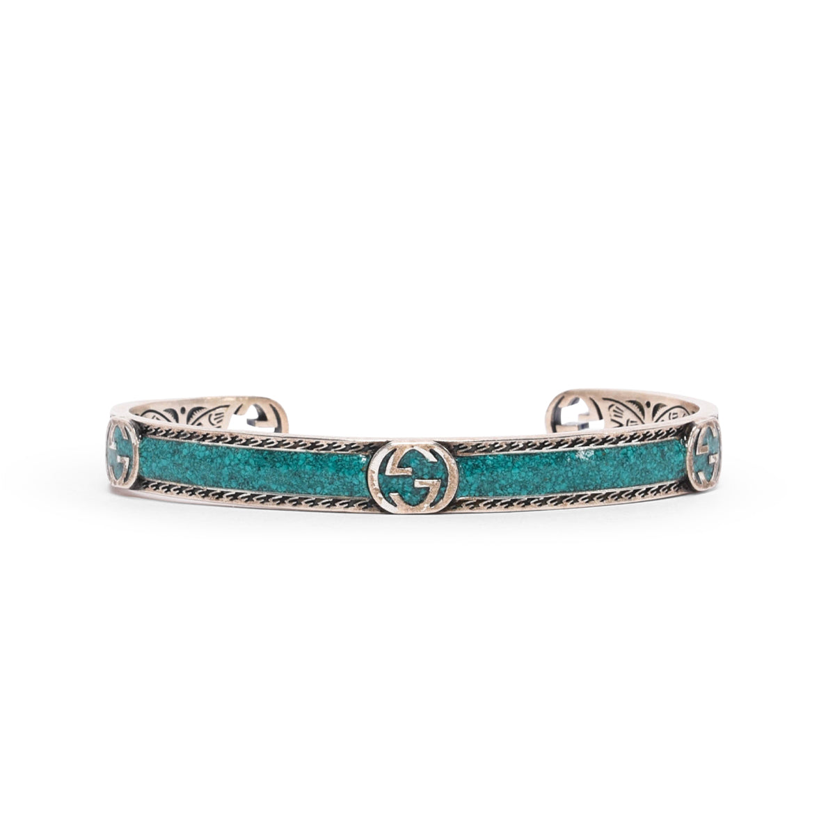 Gucci Turquoise Enamel & Sterling Silver Interlocking G Cuff