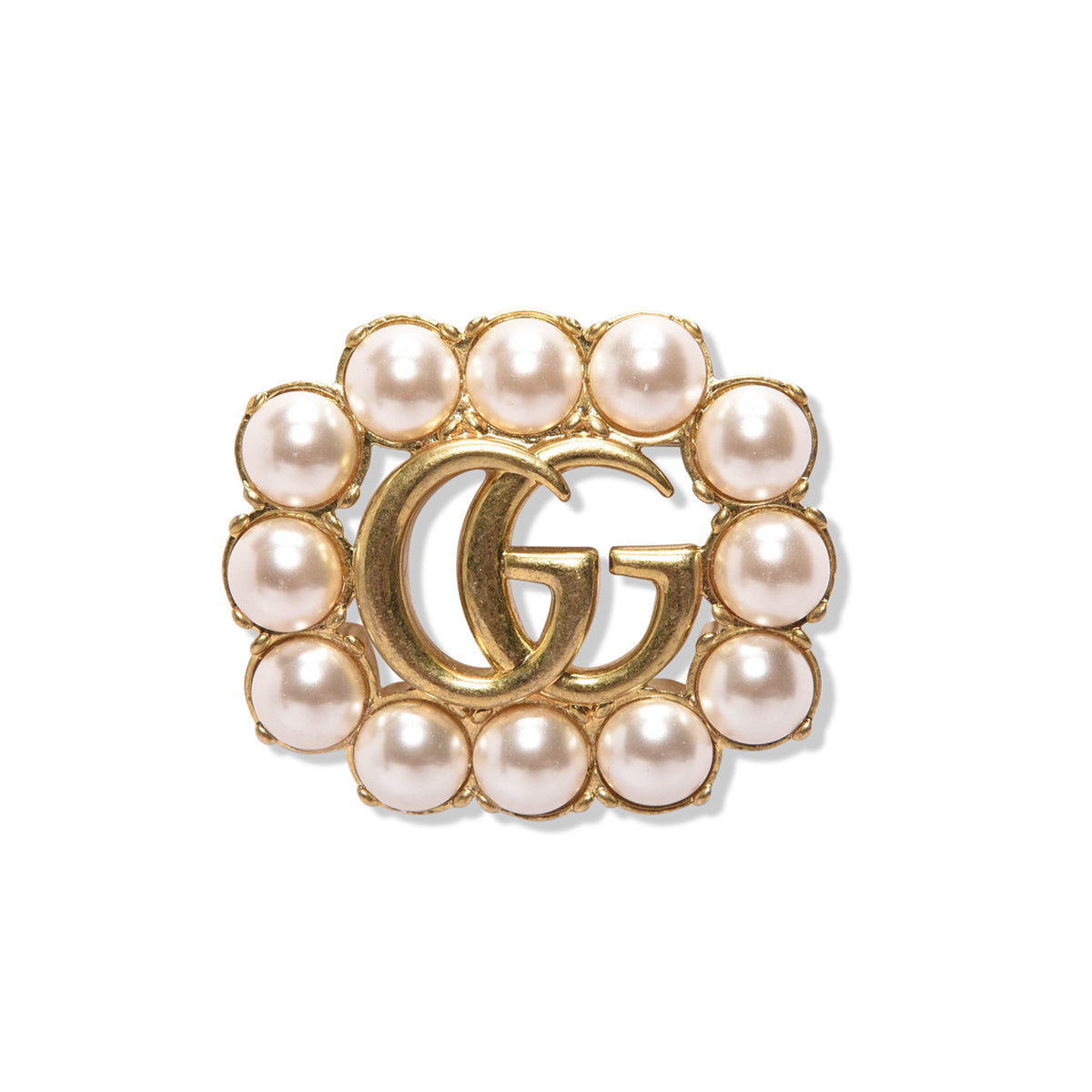 Gucci Gold Pearl GG Marmont Brooch