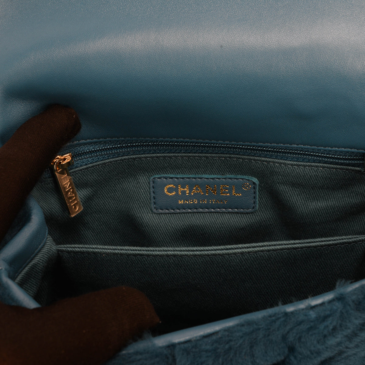 Chanel Teal Shearling Small Coco Handle Bag