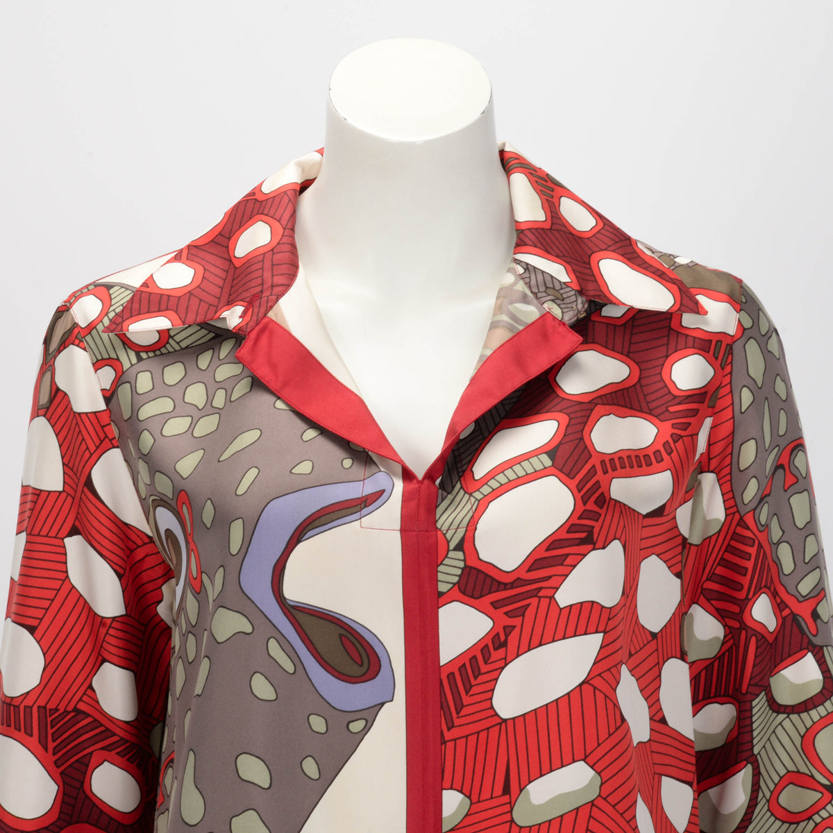 Hermes Red Silk Grands Fonds II Blouse FR 38