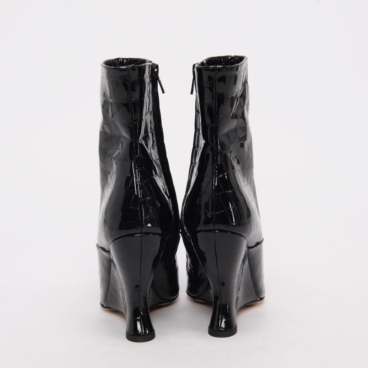 Bottega Veneta Black Croc Effect Punta Ankle Boots 39