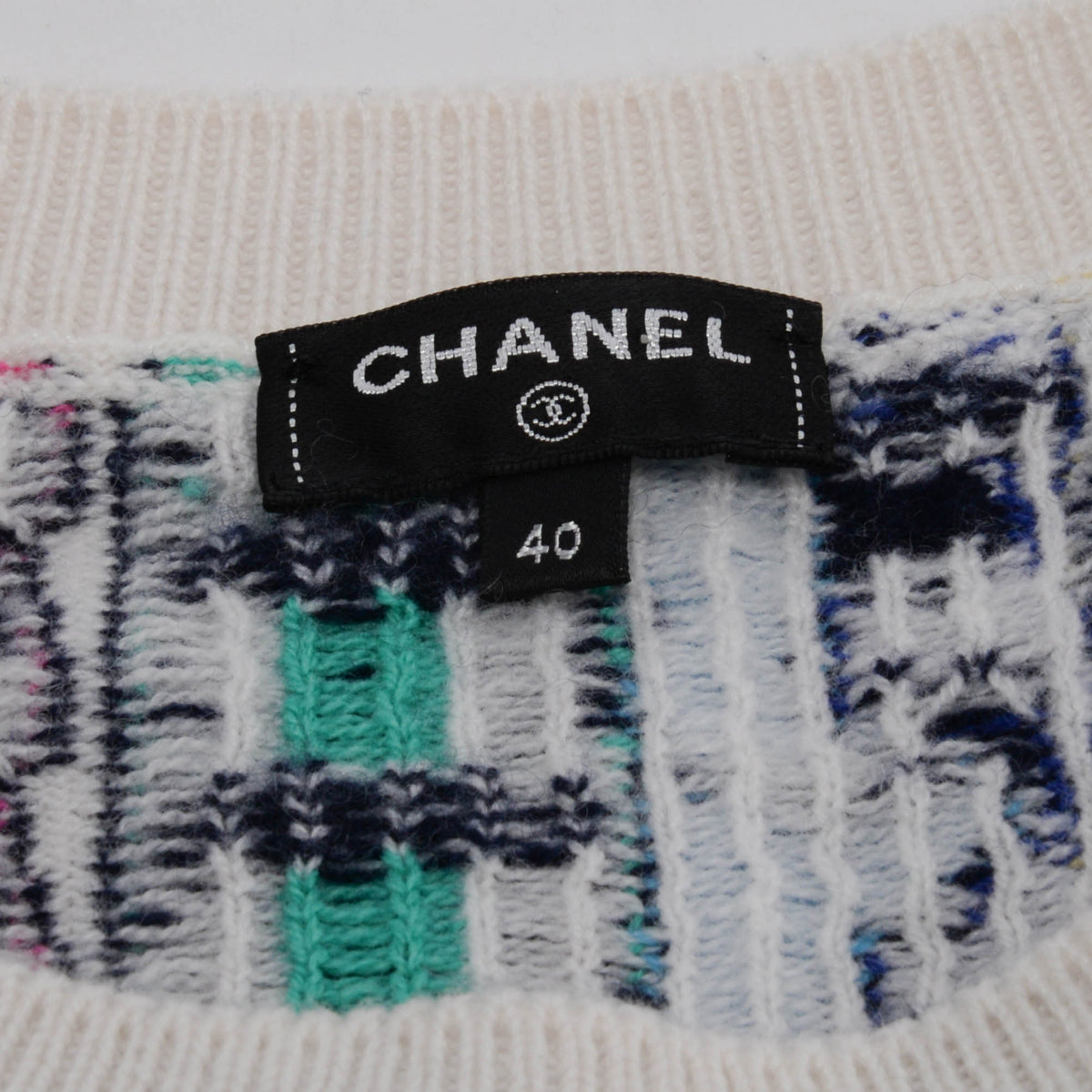 Chanel Multi-Colour Cashmere Logo Intarsia Knit Sweater FR 40