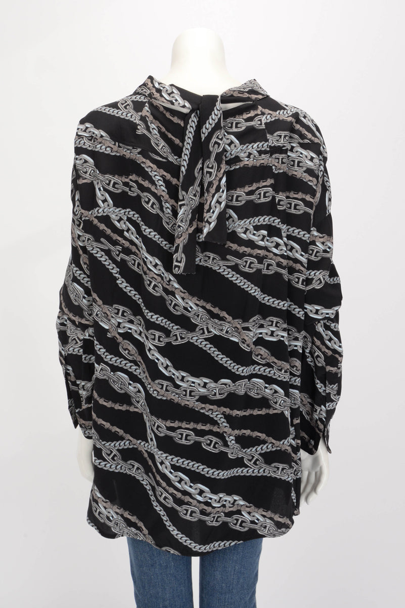 Balenciaga Black Silk Chain Print Oversize Shirt FR 42