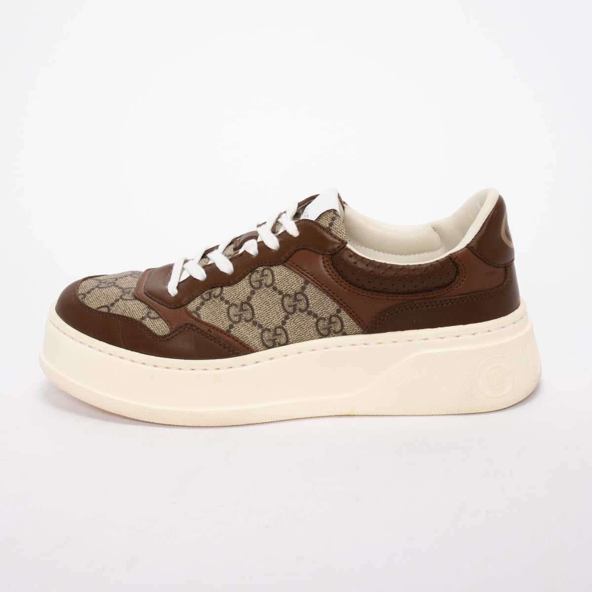 Gucci Brown Leather & GG Supreme Platform Sneakers 39.5