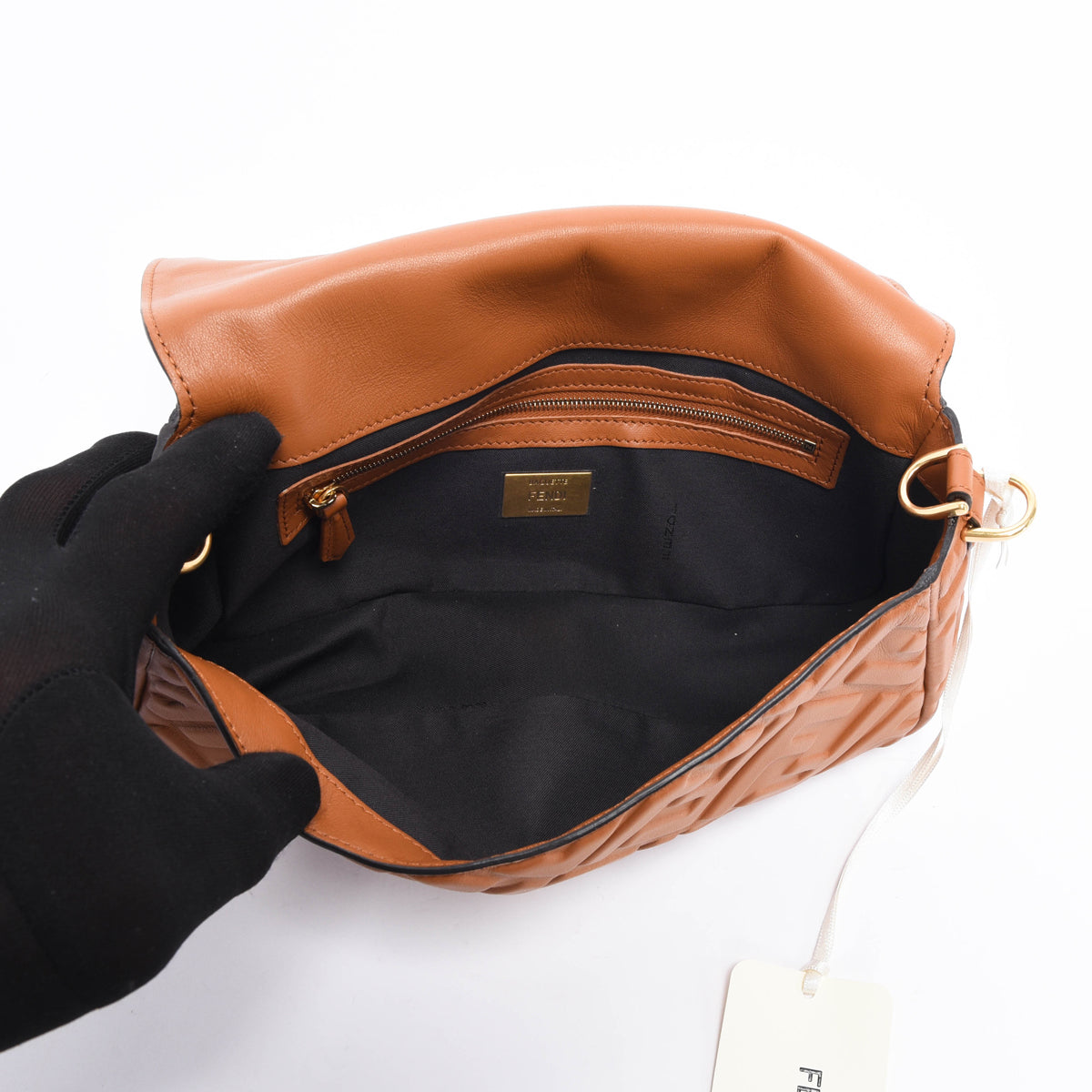 Fendi Brandy Nappa FF Embossed Baguette Bag