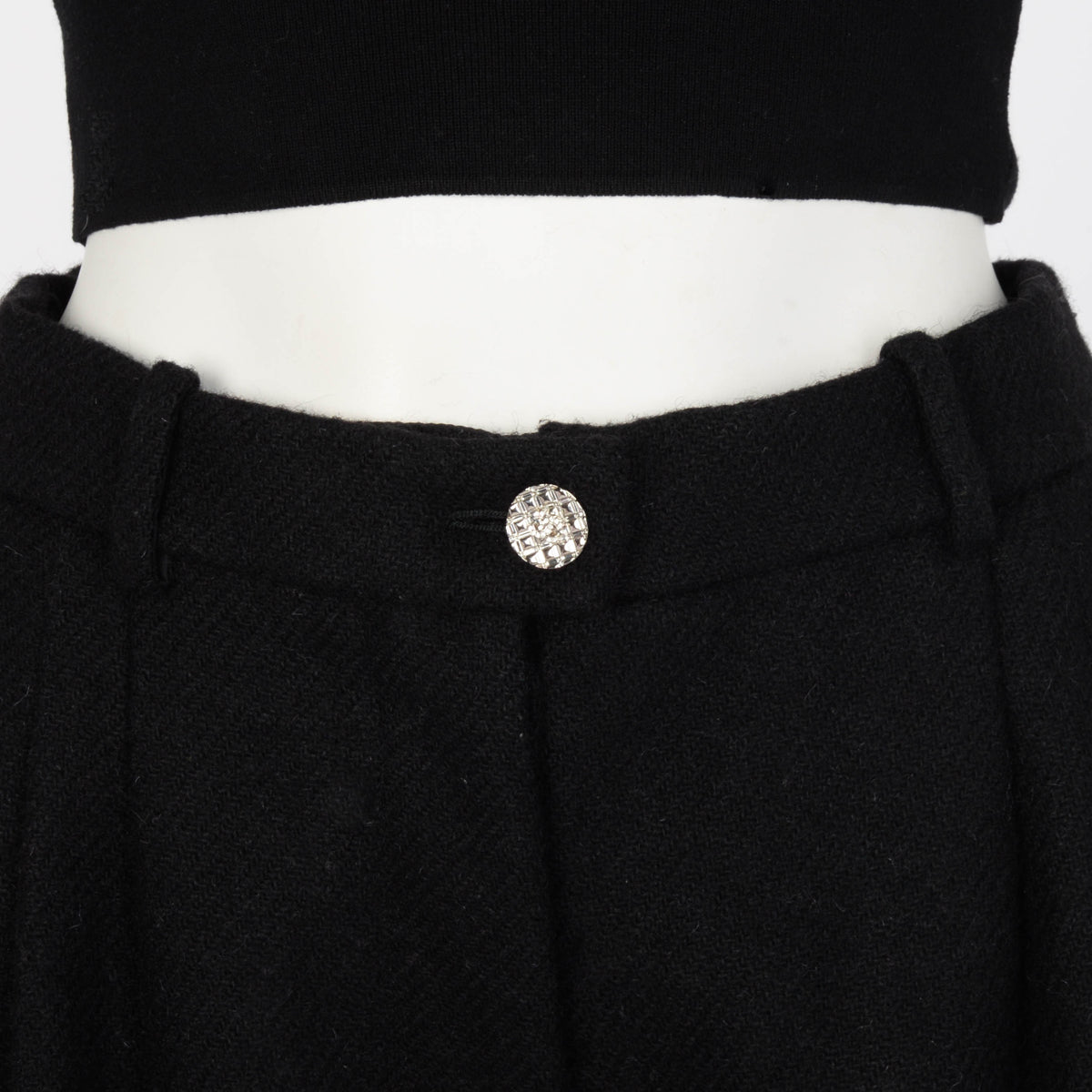 Chanel Black Wool Crystal CC Button Pants FR 38