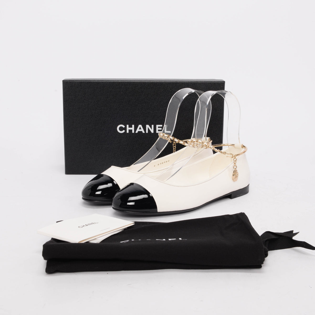 Chanel White Patent Ankle Chain Ballerina Flats 41.5