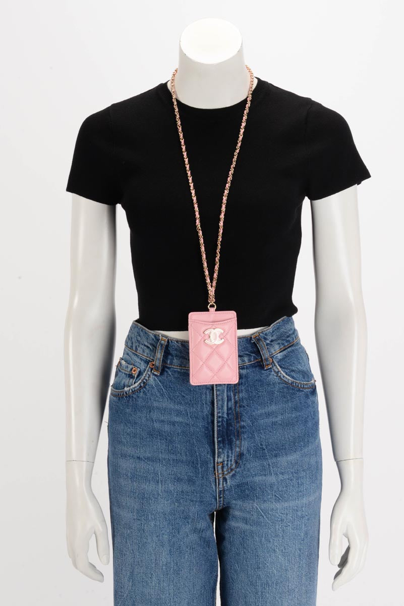 Chanel Pink Lambskin CC Chain Card Holder