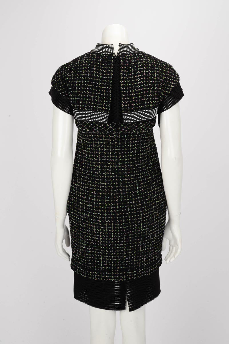 Chanel Black Tweed & Mesh Short Sleeve Dress FR 34