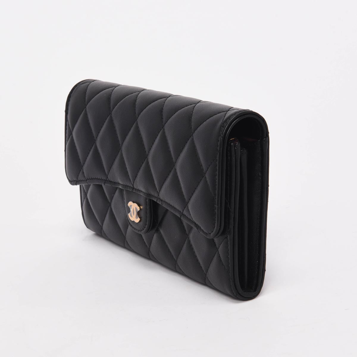 Chanel Black Quilted Lambskin Long Classic Flap Wallet