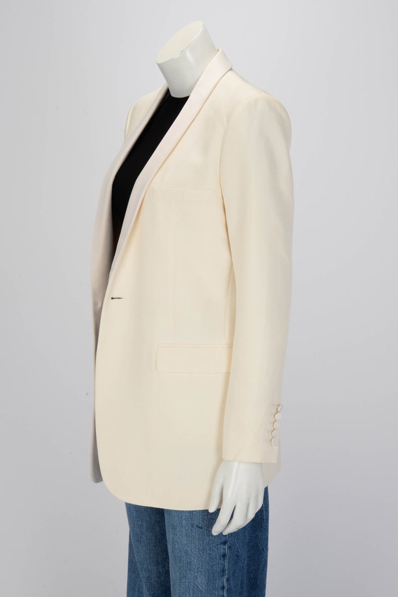 Saint Laurent Cream Silk Tuxedo Jacket FR 44