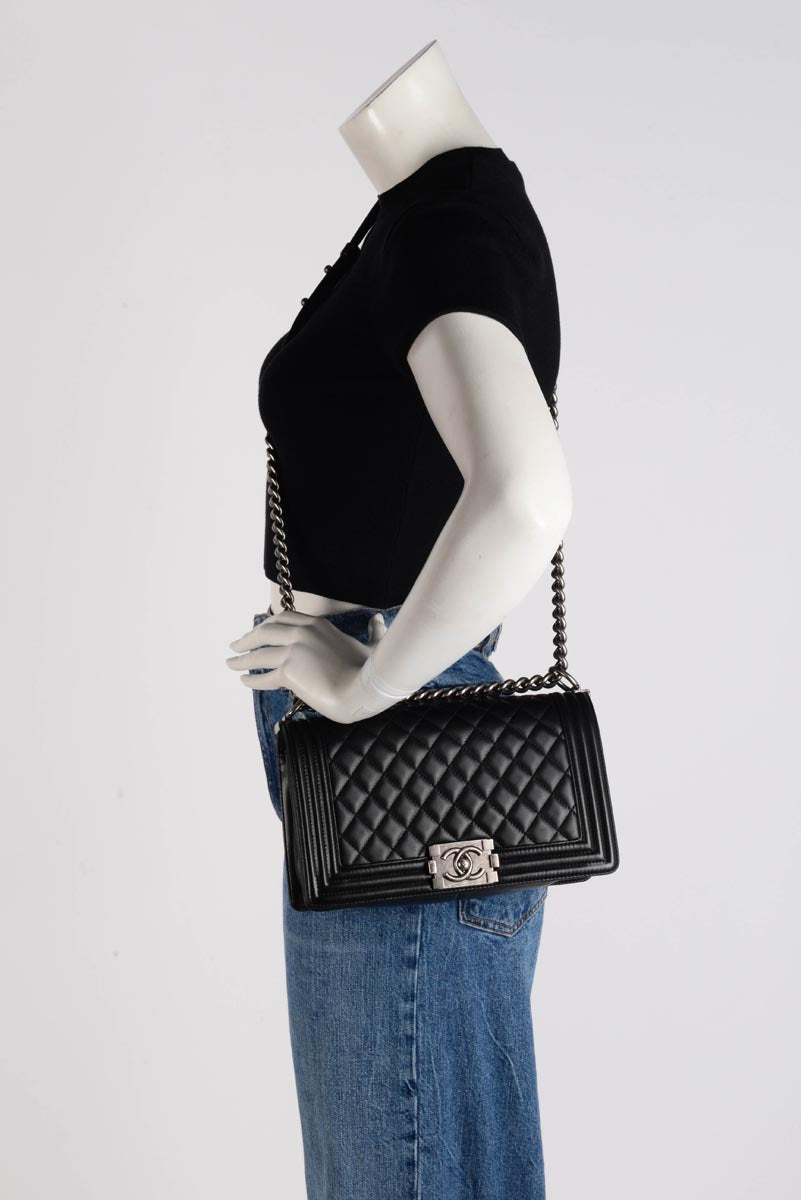Chanel Black Quilted Lambskin Medium Boy Bag