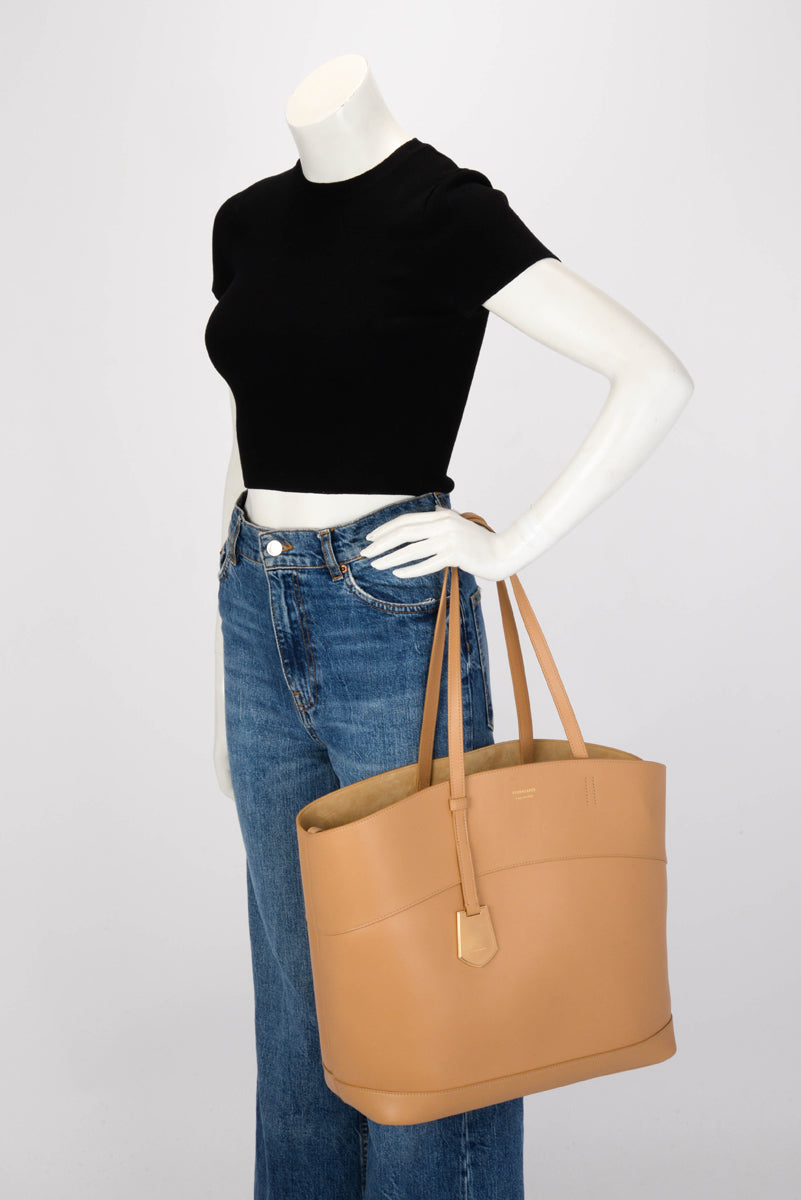 Ferragamo Light Camel Smooth Calfskin Charming XL Tote