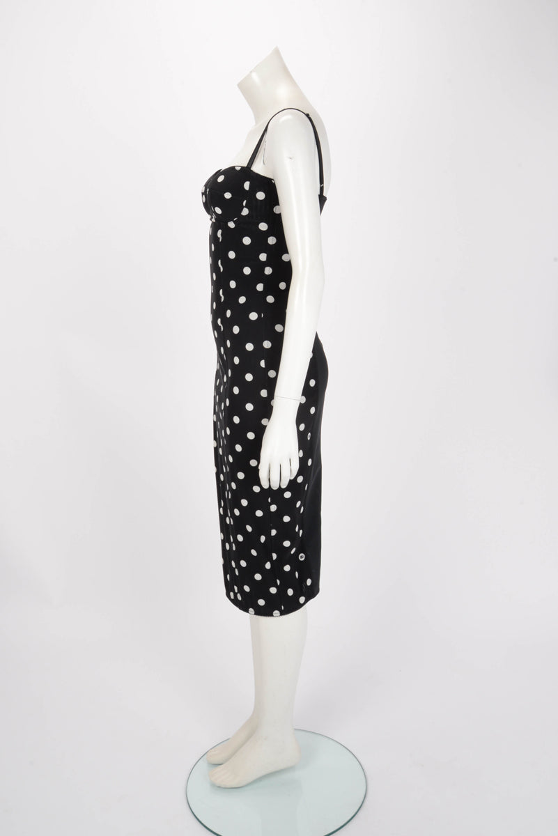 Dolce & Gabbana Black Marquisette Sheath Polka Dot Print Dress IT 40