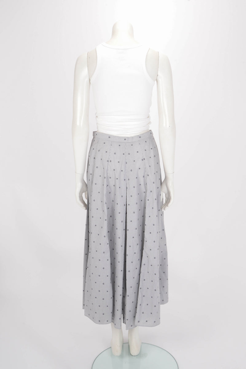 Chanel Blue Cotton CC Camelia Pinstripe Wrap Skirt