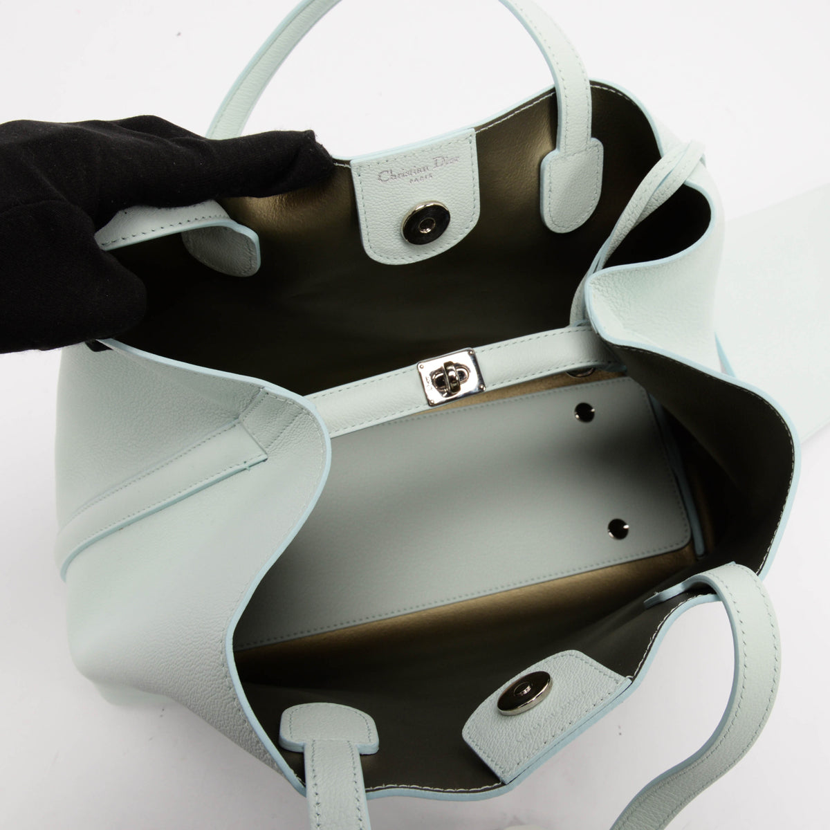 Dior Mint Green Grained Calfskin Bucket Tote