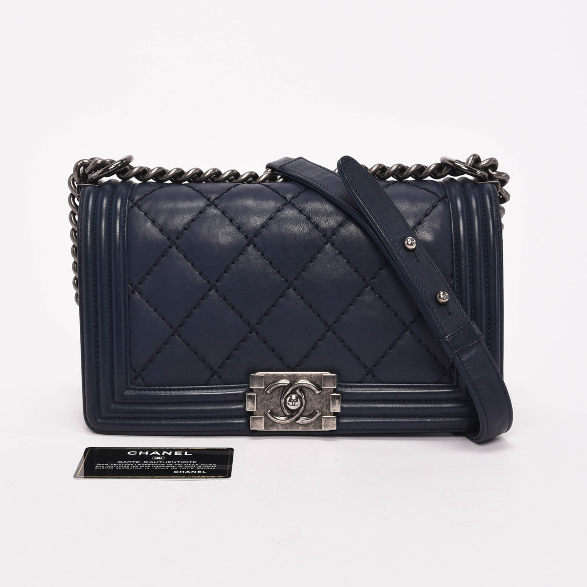 Chanel Navy Calfskin Ultra Stitch Old Medium Boy Bag