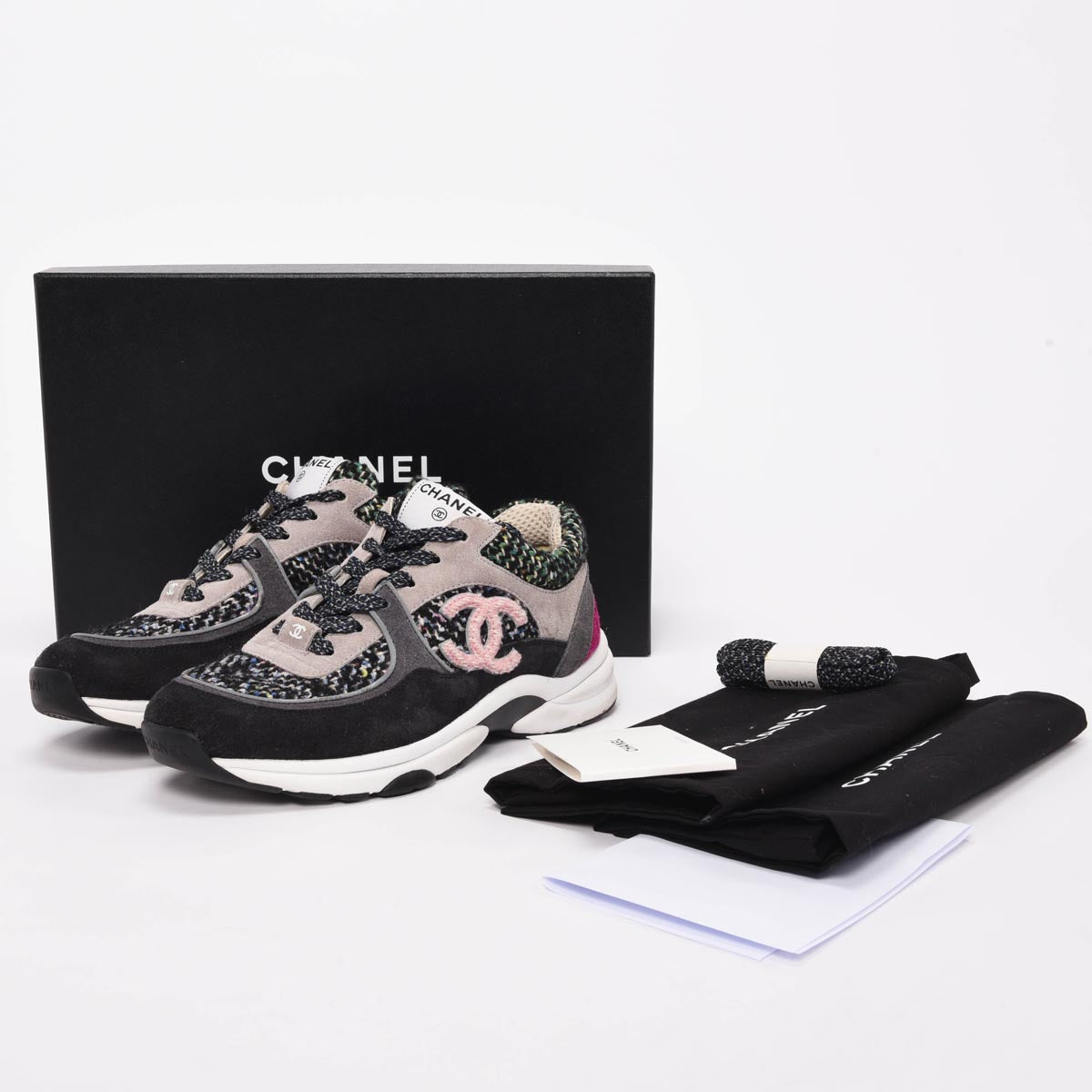 Chanel Multi Colour Tweed CC Sneakers 38