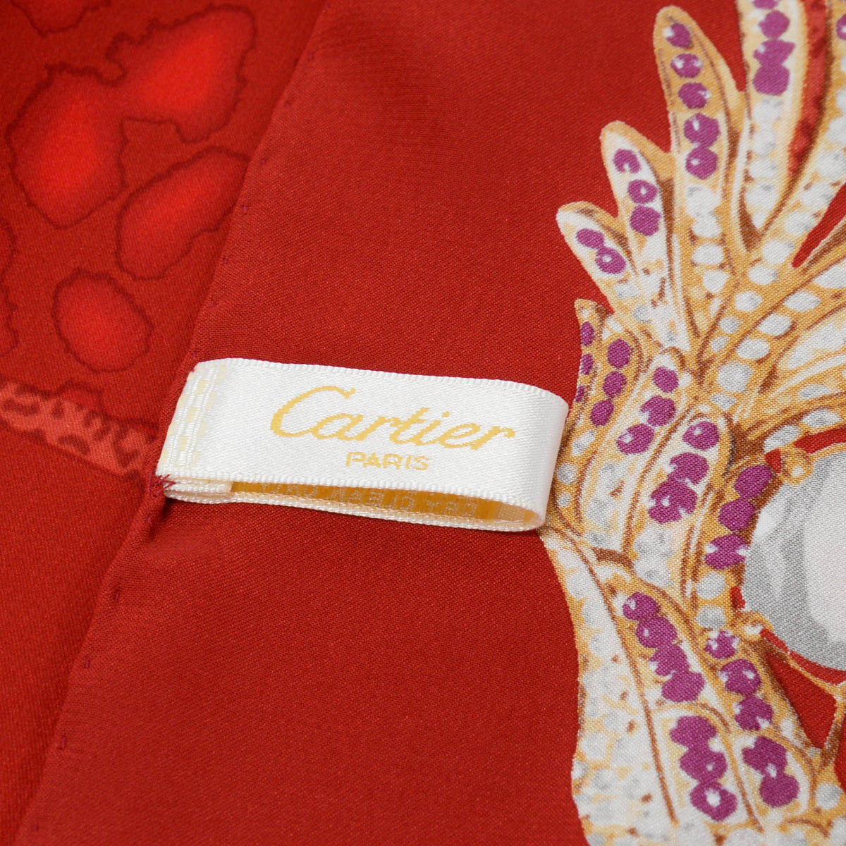 Cartier Red Silk Animal Print Scarf