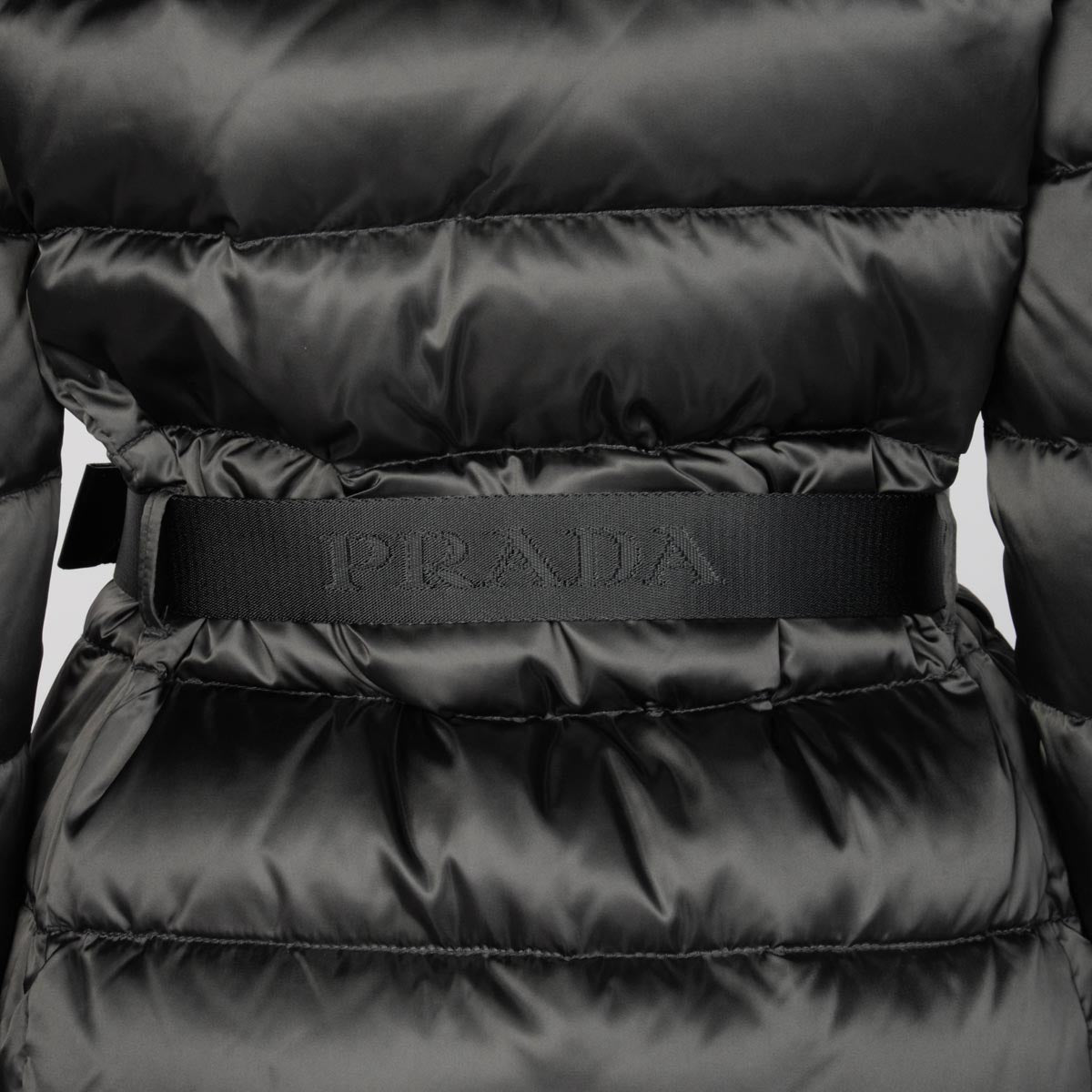 Prada Grey Nylon Belted Fur Trim Hood Puffer Jacket IT 40