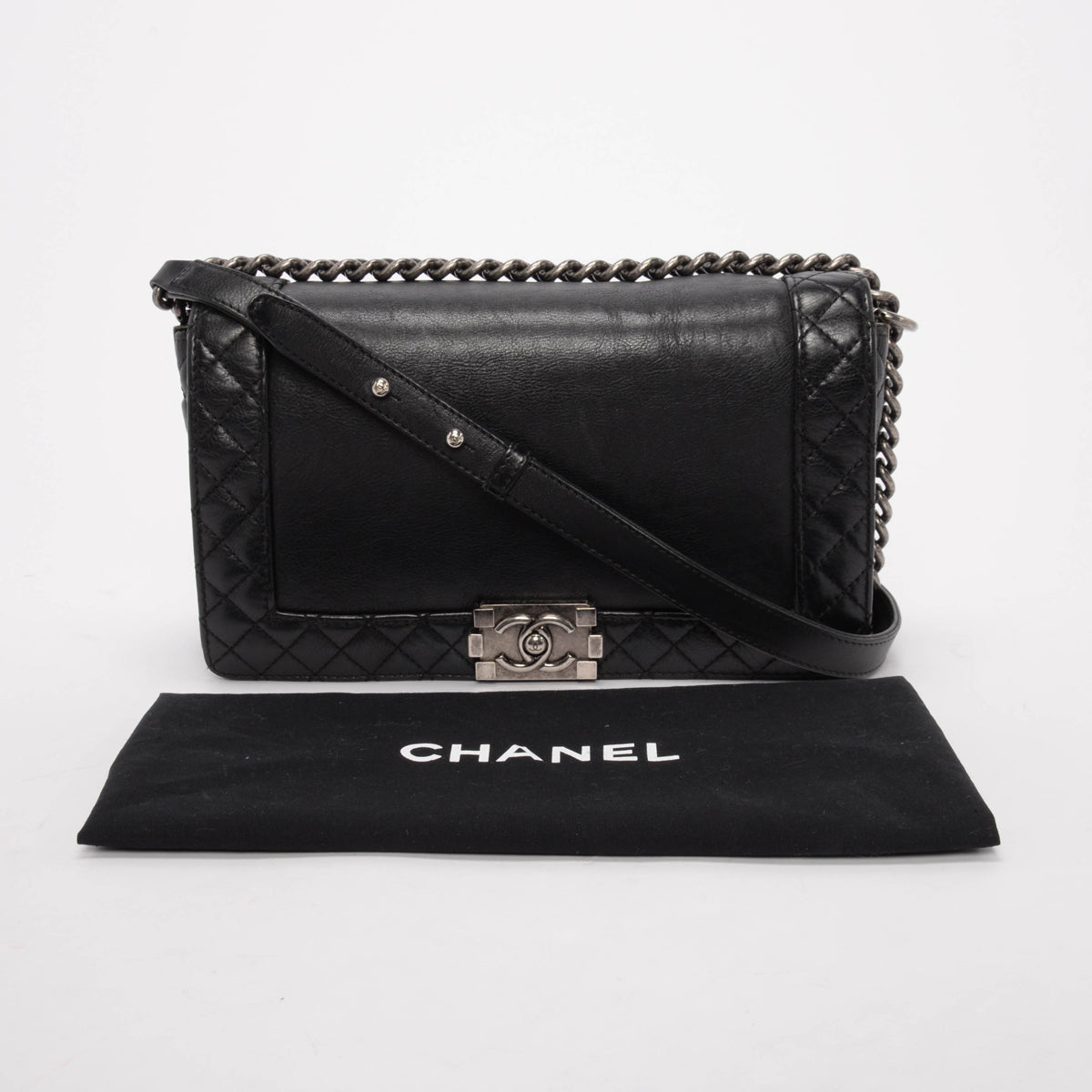 Chanel Black Calfskin Old Medium Reverso Boy Bag