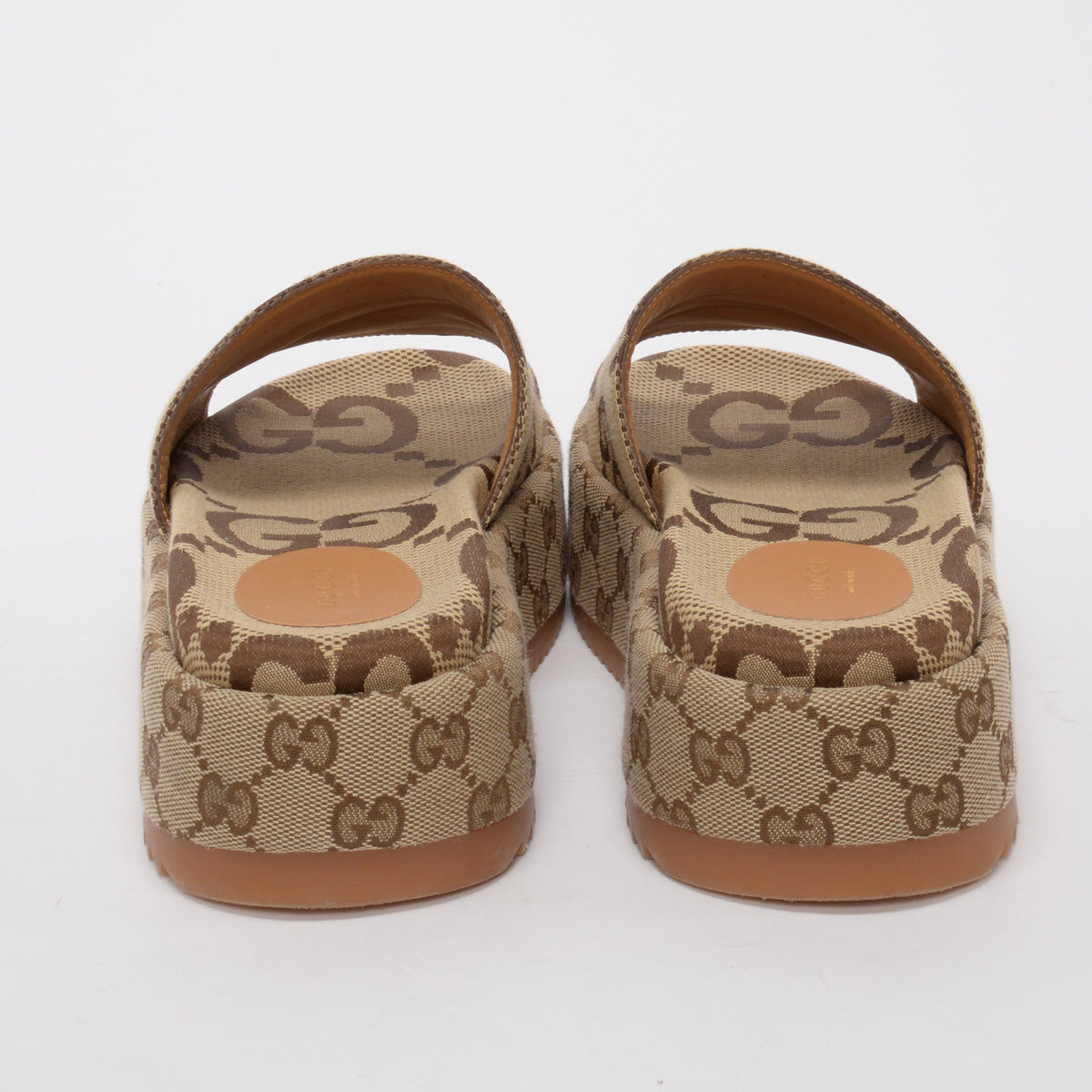 Gucci Beige GG Canvas Platform Slide Sandals 38
