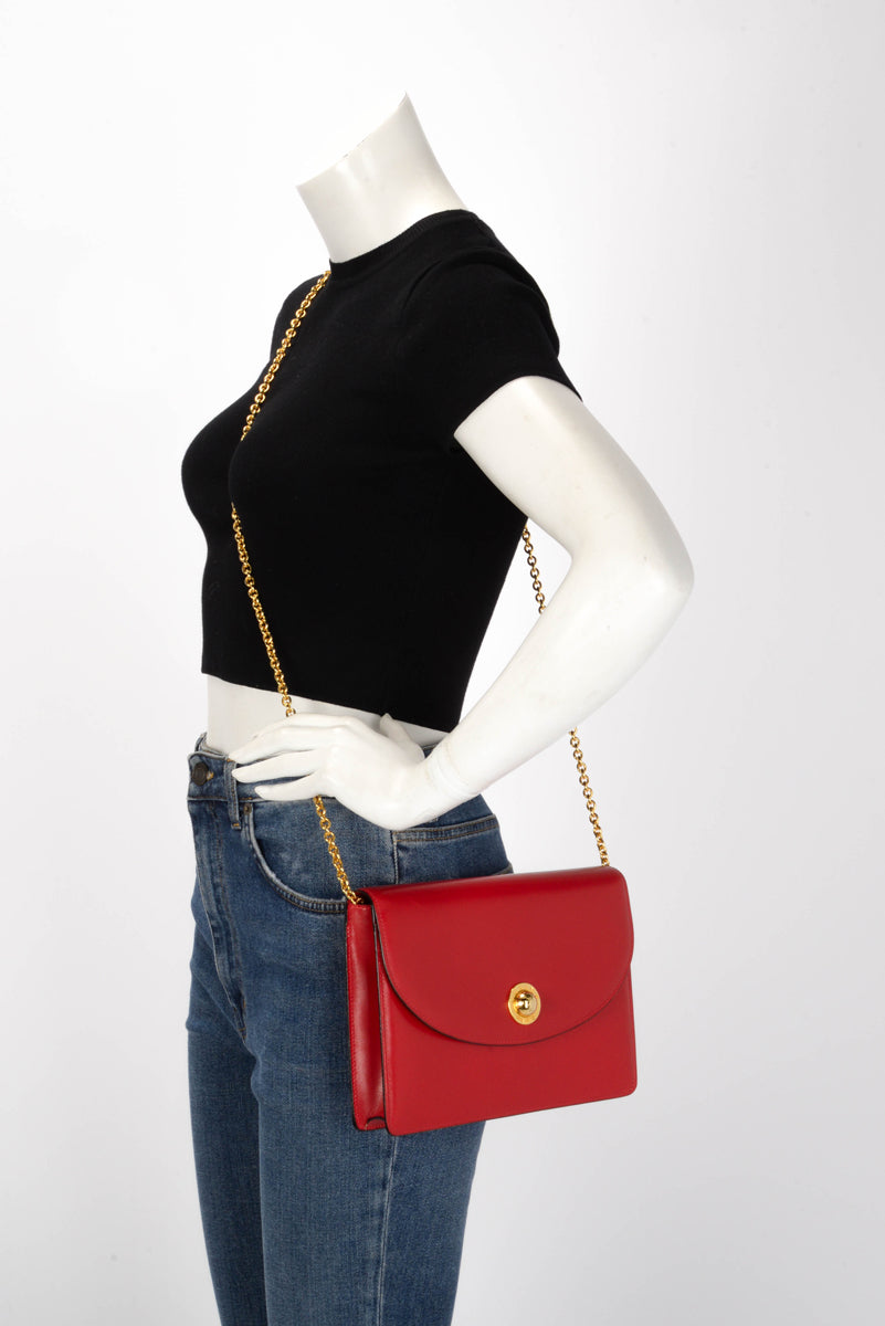 Celine Vintage Red Calfskin Starball Chain Shoulder Bag
