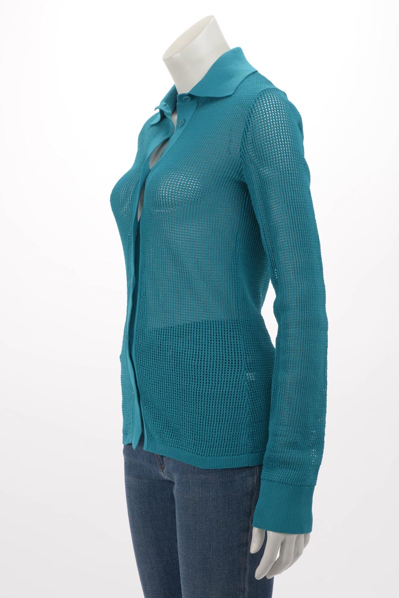 Bottega Veneta Blue Mesh Knit Cardigan M
