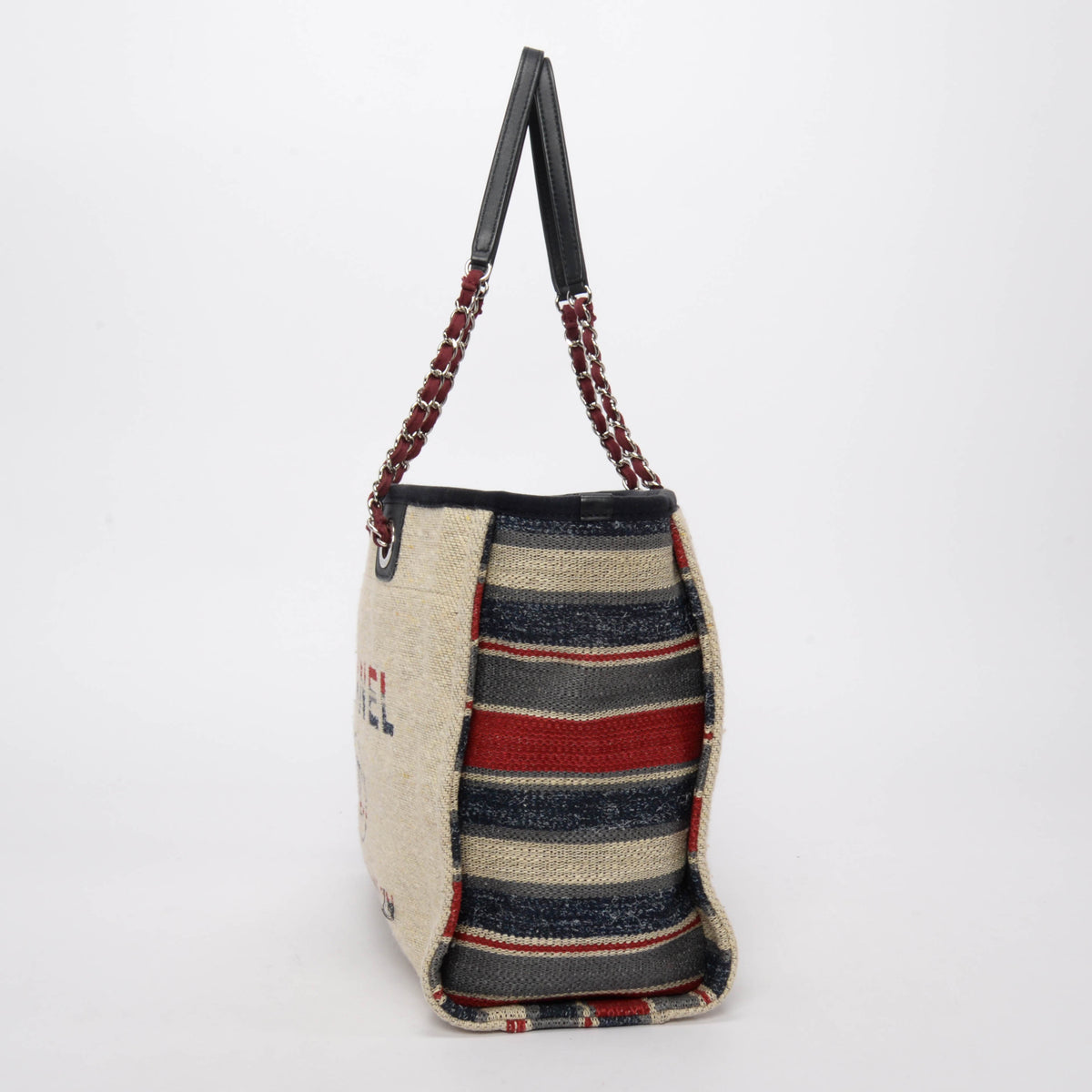 Chanel Beige Striped Canvas Medium Deauville Tote
